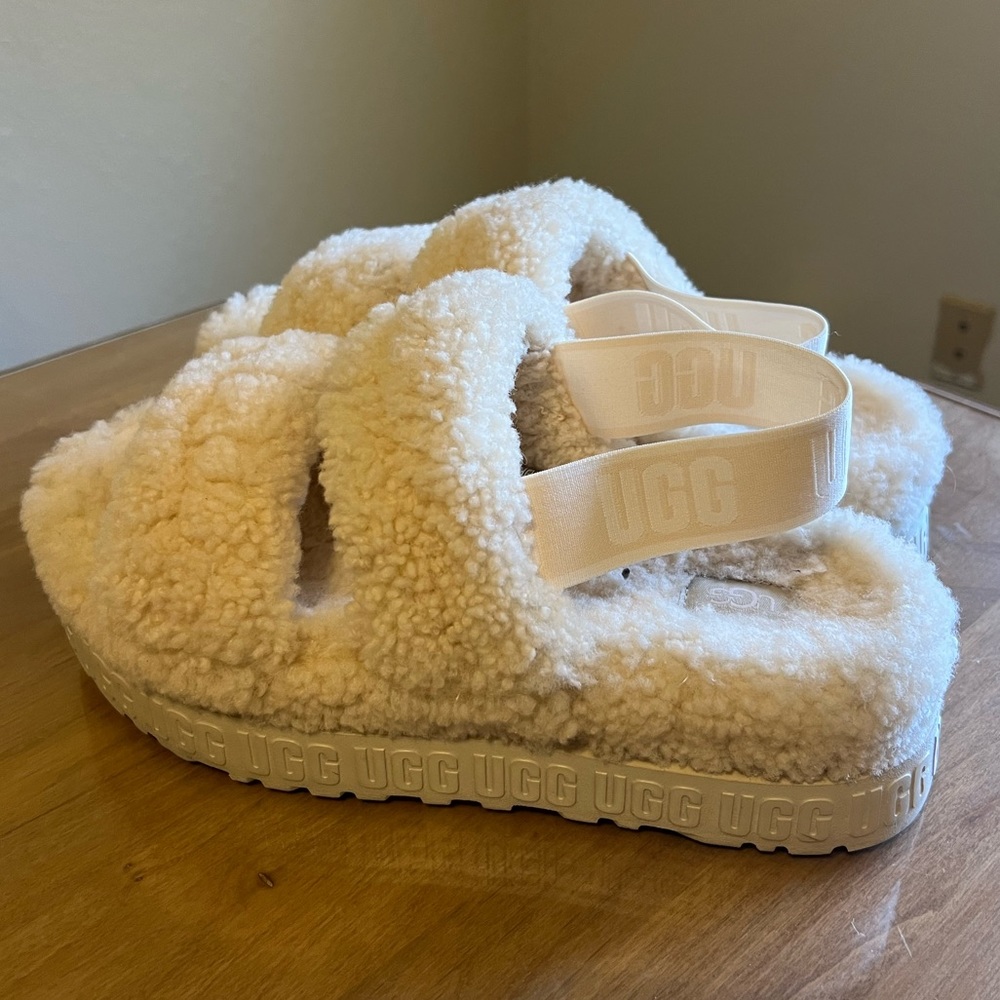 Platform Ugg Slippers Cream Size 9